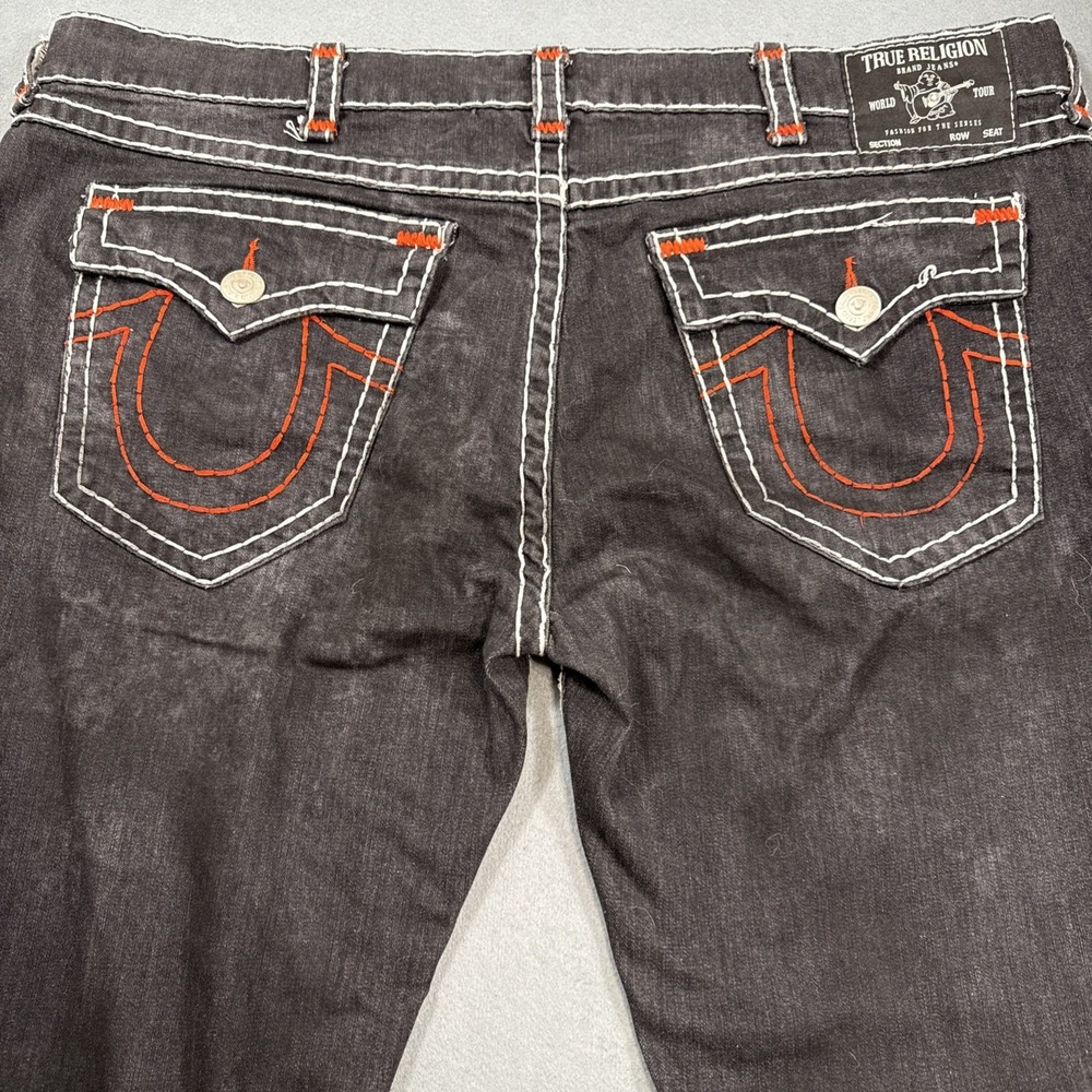 JEANS RELAXED SKINNY True Religion MEN 44X32 Rocco  ST FLAP  Black THICK STITCH